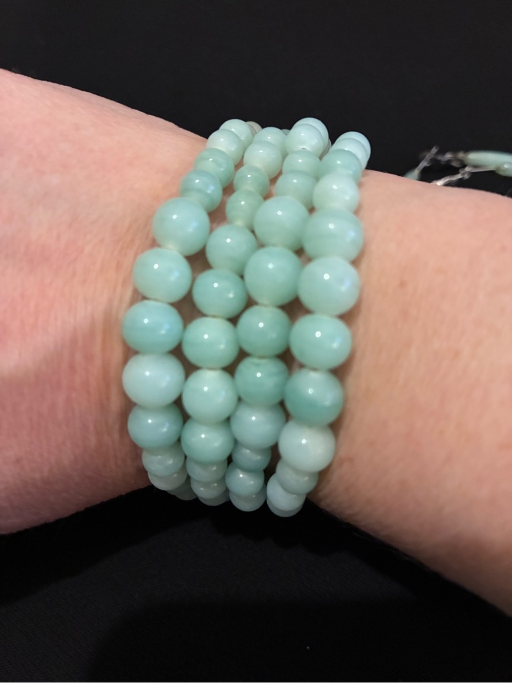 Beaded Multi-Strand Pale Turquoise Bracelet with Turquoise Hoop Earrings - Picture 2 of 3